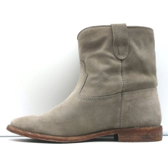 Isabel Marant Crisi Ankle Boots Taupe Gray Suede Size 38 Hidden Wedge Booties - Picture 8 of 12